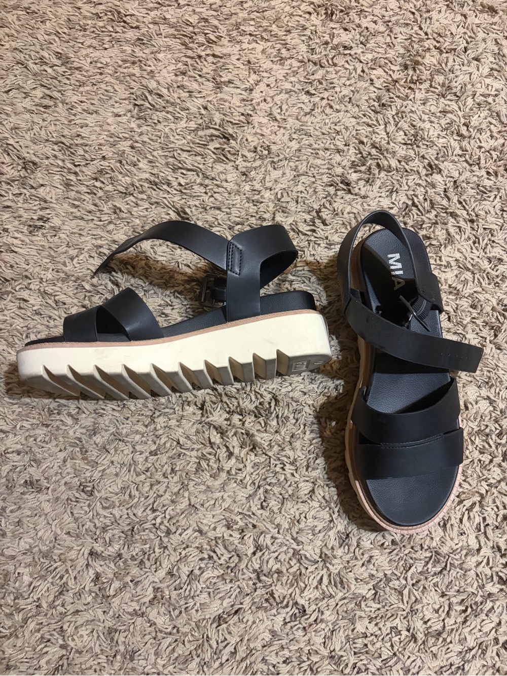 MIA Black Strappy Platform Sandals with Cream Lug Sole